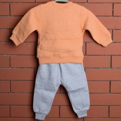 Cute Sweatshirt with Kangaroo Pockets & Grey Trouser Set for Toddlers (0-6 Months)  -