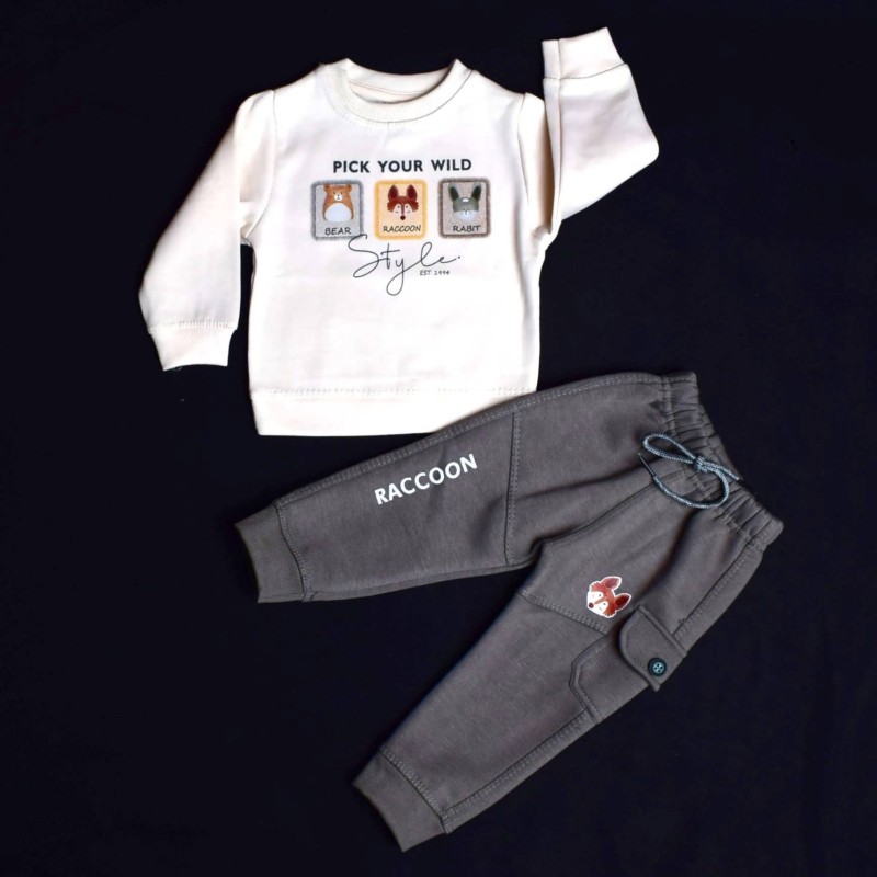 Stylish Warm Bear, Raccoon & Rabbit Printed Shirt with Trouser Set for Toddlers (0-6 Months)